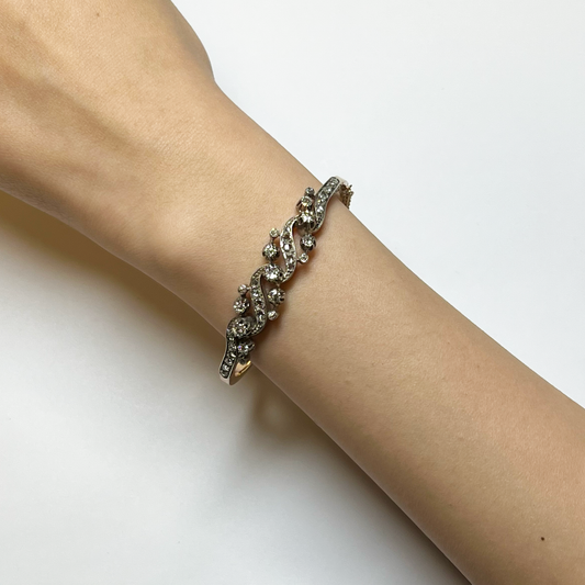 French Victorian Silver & Yellow Gold Diamond Bracelet