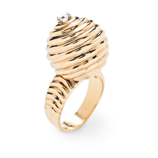 Norman Teufel 1970s 18KT Yellow Gold Diamond Spinner Ring front view