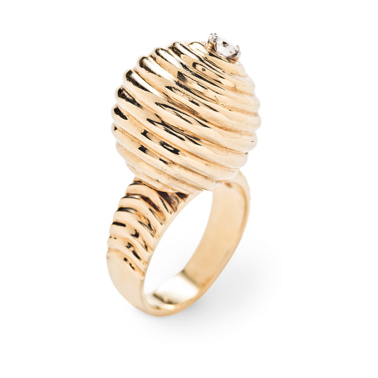 Norman Teufel 1970s 18KT Yellow Gold Diamond Spinner Ring front view