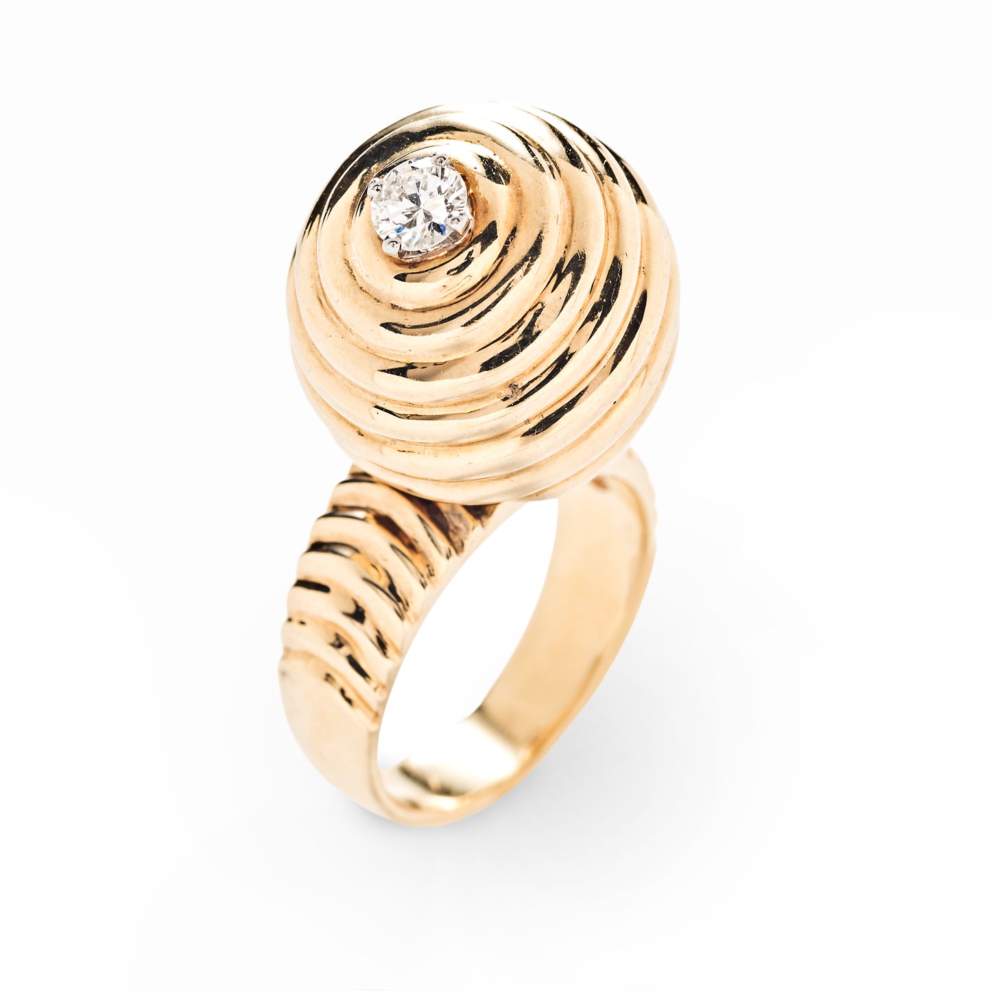 Norman Teufel 1970s 18KT Yellow Gold Diamond Spinner Ring front view