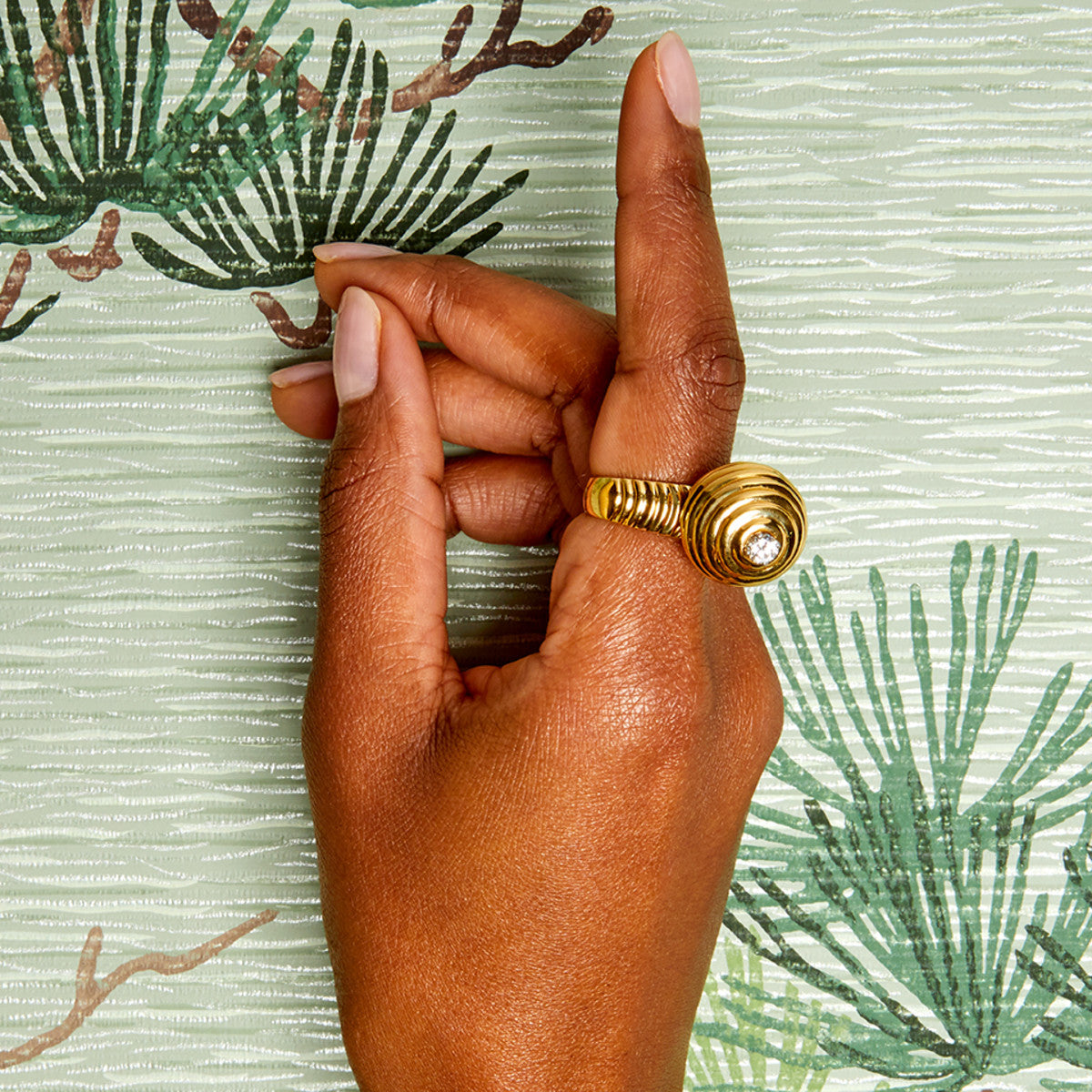 Norman Teufel 1970s 18KT Yellow Gold Diamond Spinner Ring worn on hand