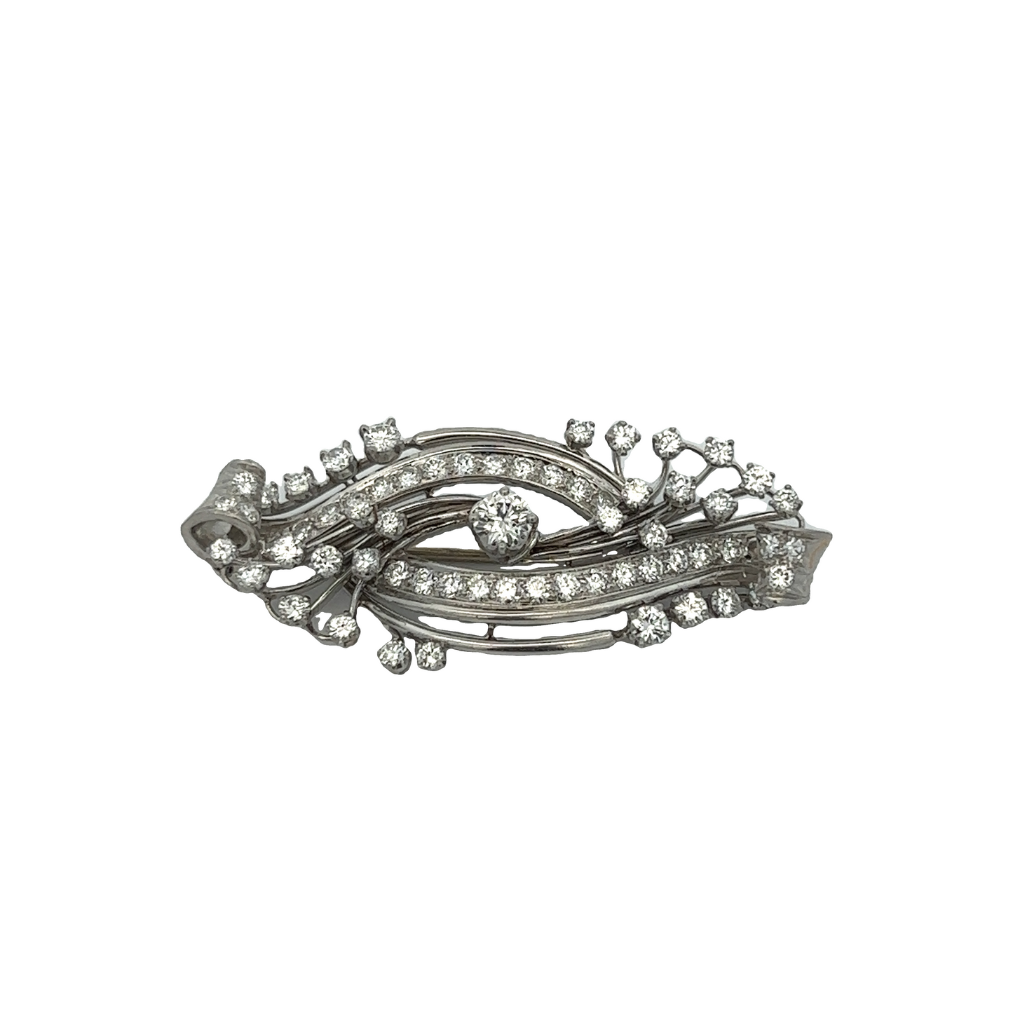 Oscar Heyman 1950s Platinum Diamond Brooch front view