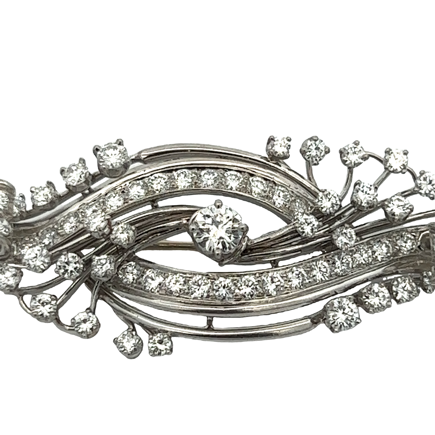 Oscar Heyman 1950s Platinum Diamond Brooch close-up details