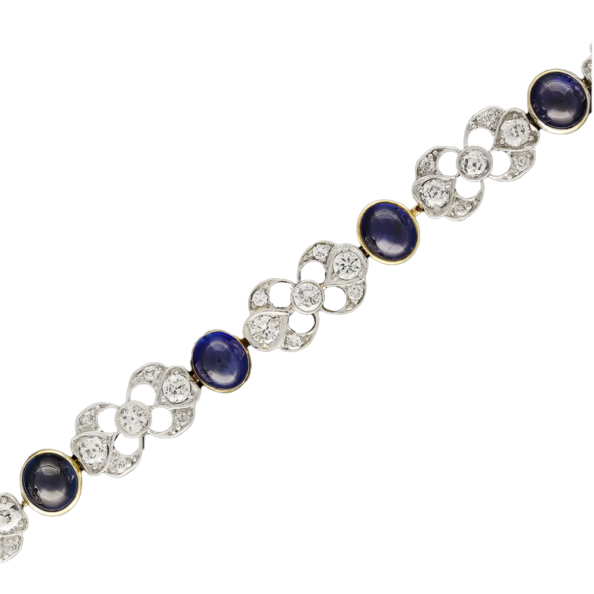 JE Caldwell American Art Deco Platinum & Yellow Gold Sapphire & Diamond Bracelet close-up front view