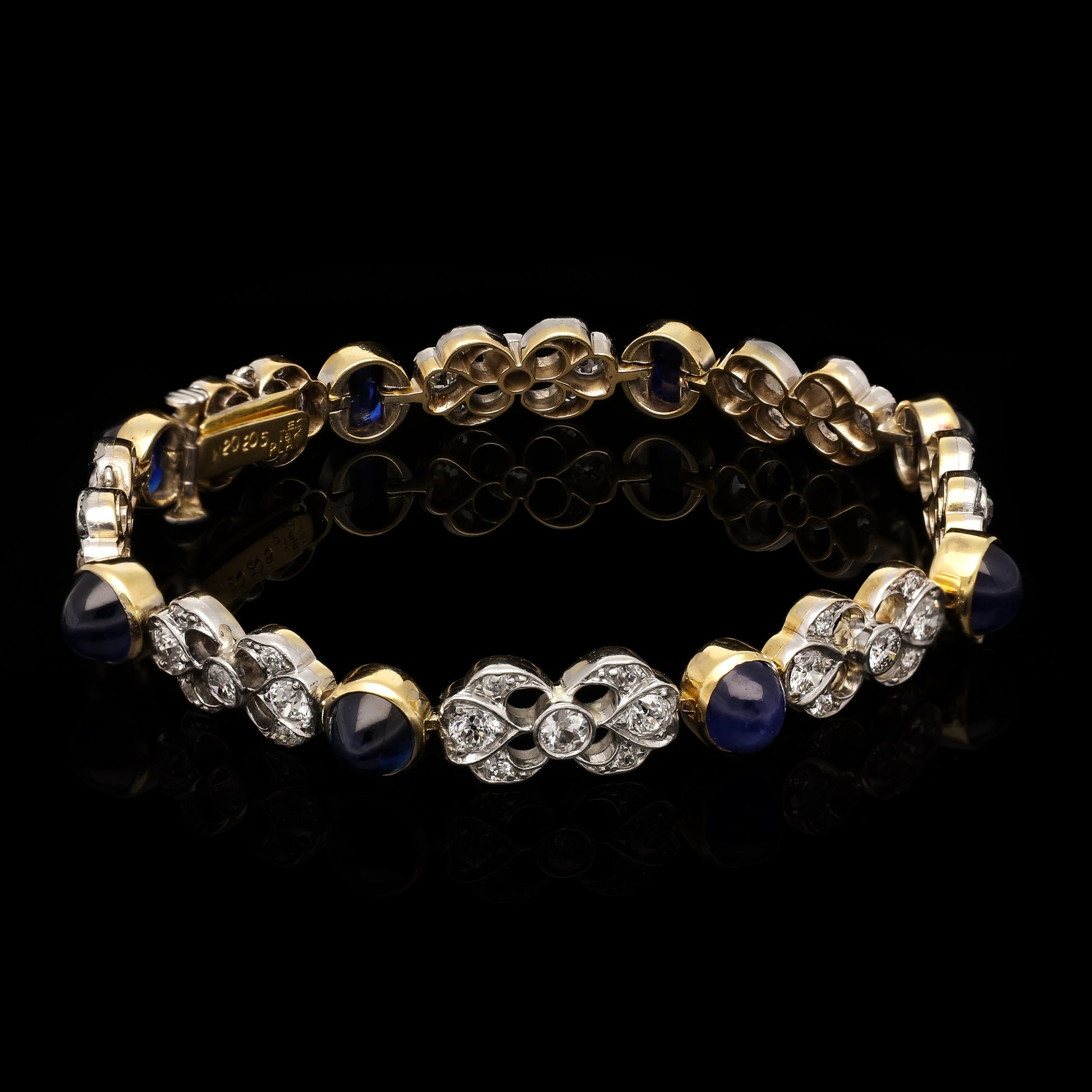 JE Caldwell American Art Deco Platinum & Yellow Gold Sapphire & Diamond Bracelet front view