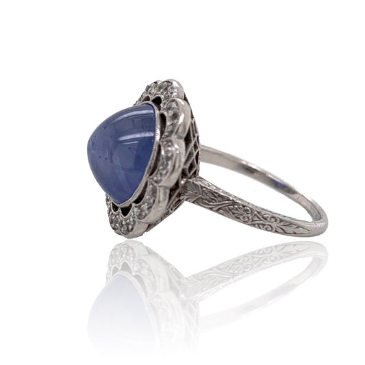 Art Deco Platinum Star Sapphire & Diamond Ring side view