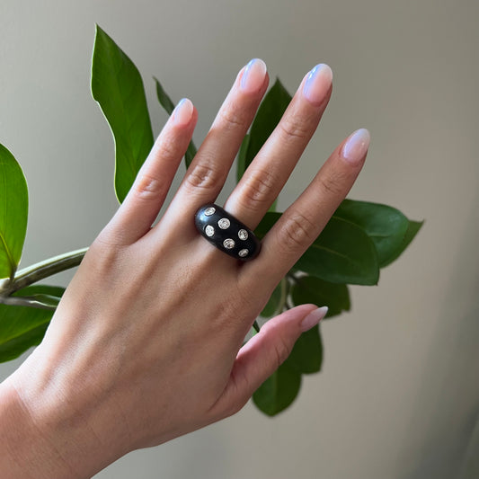 Post-1980s 18KT White Gold Wood Ring on hand