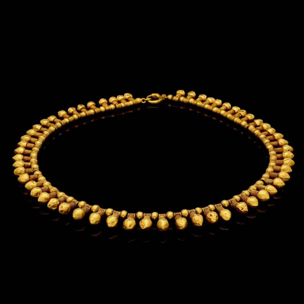 Wièse French Victorian 18KT Yellow Gold Fringe Necklace laid flat view