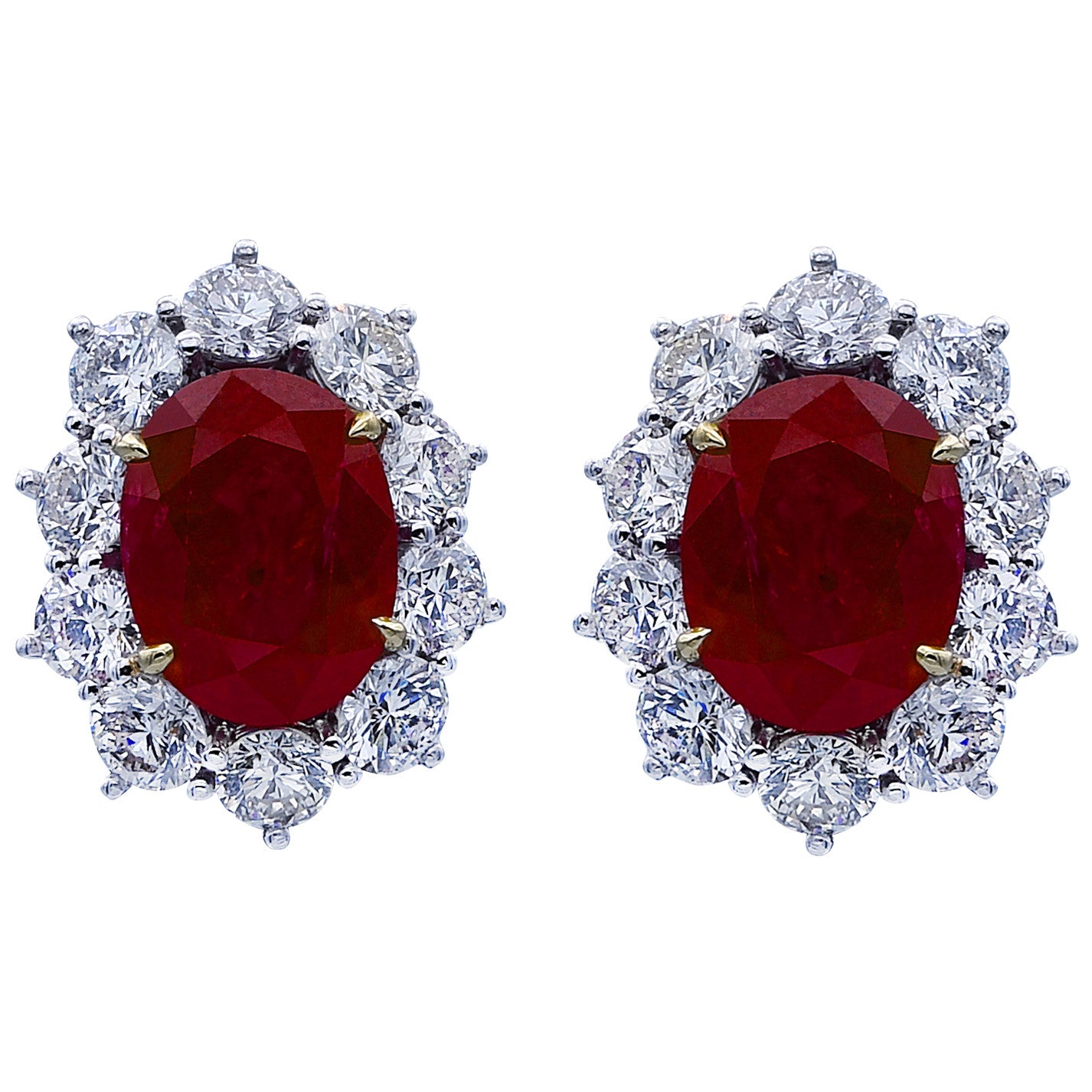 Post-1980s Platinum Mozambique Heated Ruby & Diamond Earrings front