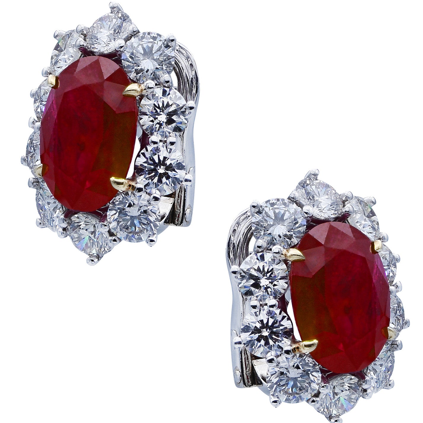 Post-1980s Platinum Mozambique Heated Ruby & Diamond Earrings front and side