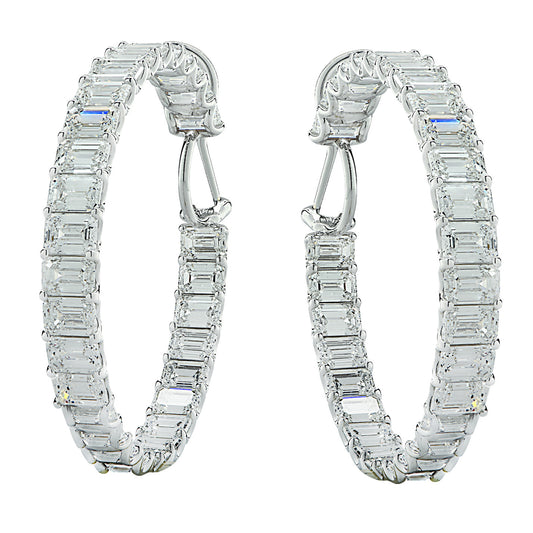 Post-1980s Platinum Diamond In/Out Hoop Earrings front view