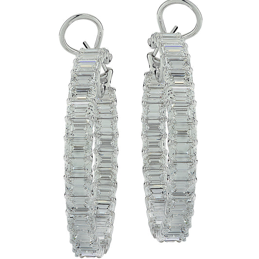 Post-1980s Platinum Diamond In/Out Hoop Earrings front view