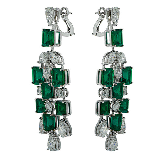 Contemporary Platinum Emerald & Diamond Earrings side