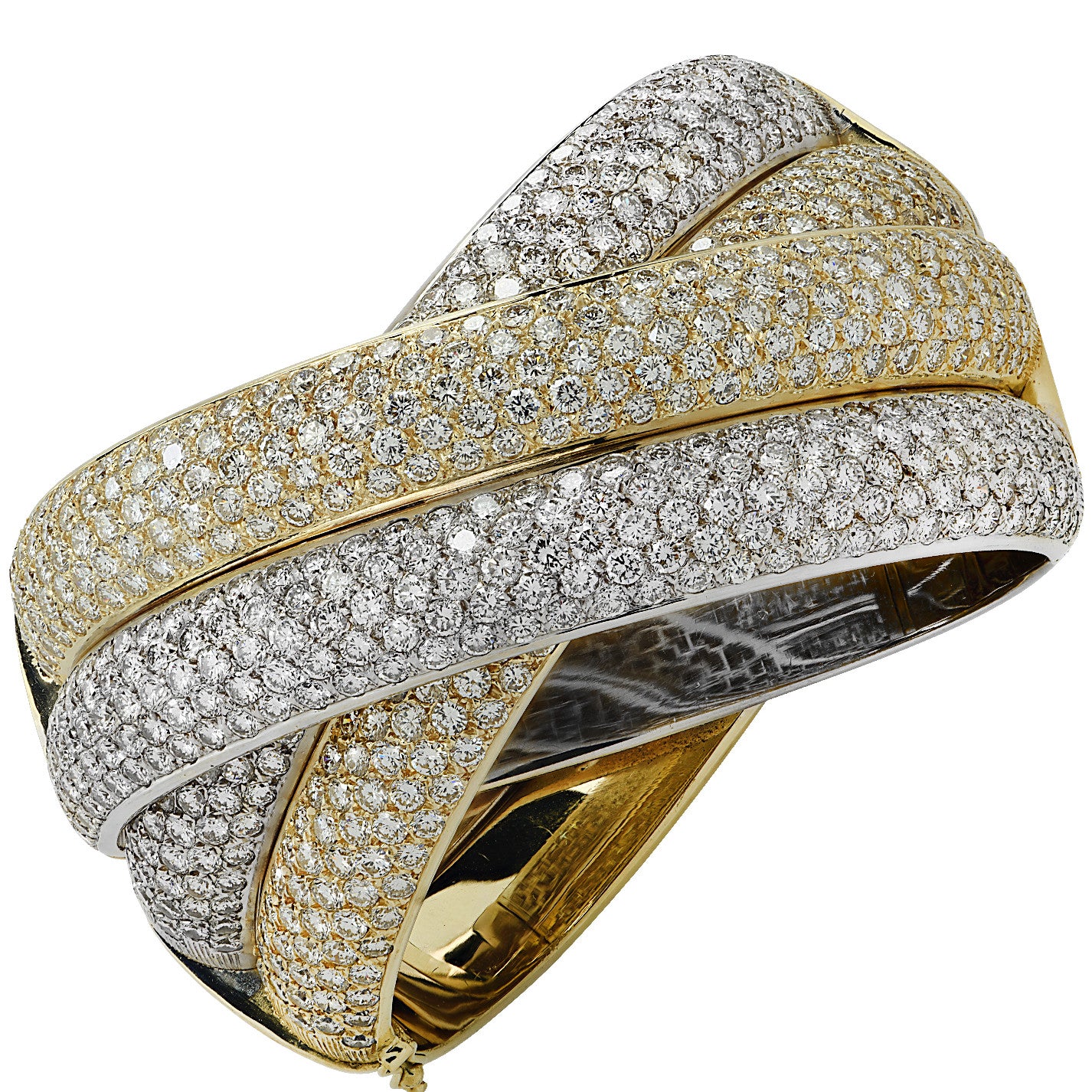 Italian Post-1980s 18KT Yellow & White Gold Diamond Bangle Bracelet front view