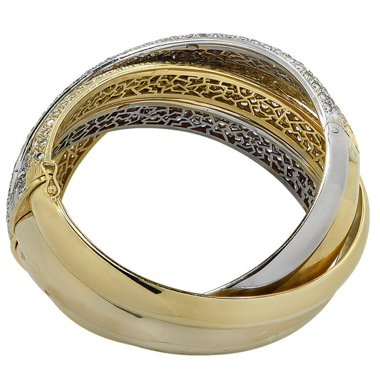 Italian Post-1980s 18KT Yellow & White Gold Diamond Bangle Bracelet back view