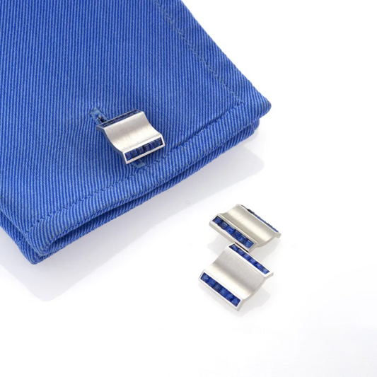 1940s Platinum Sapphire Cufflinks & Dress Set worn on cuff
