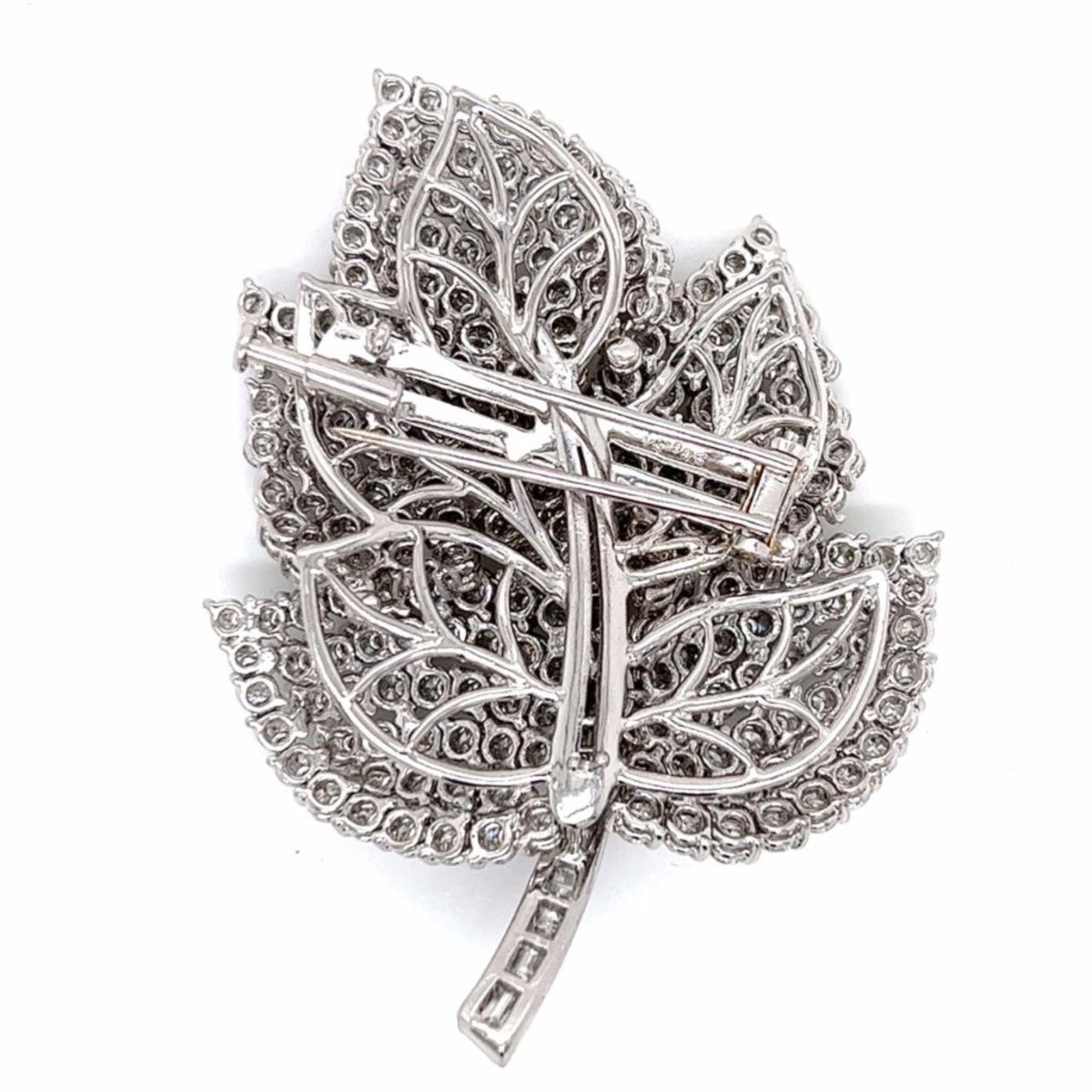 Post-1980s 18KT White Gold Diamond Leaf Brooch back view
