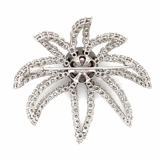 Post-1980s Platinum Diamond & Pearl Brooch back view