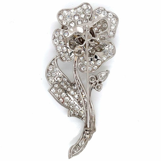 Post-1980s Platinum Diamond Rose Brooch back view
