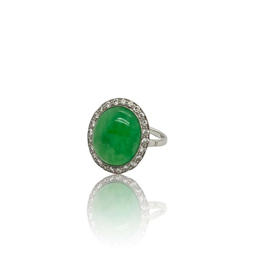 Art Deco Platinum Jade & Diamond Ring front view