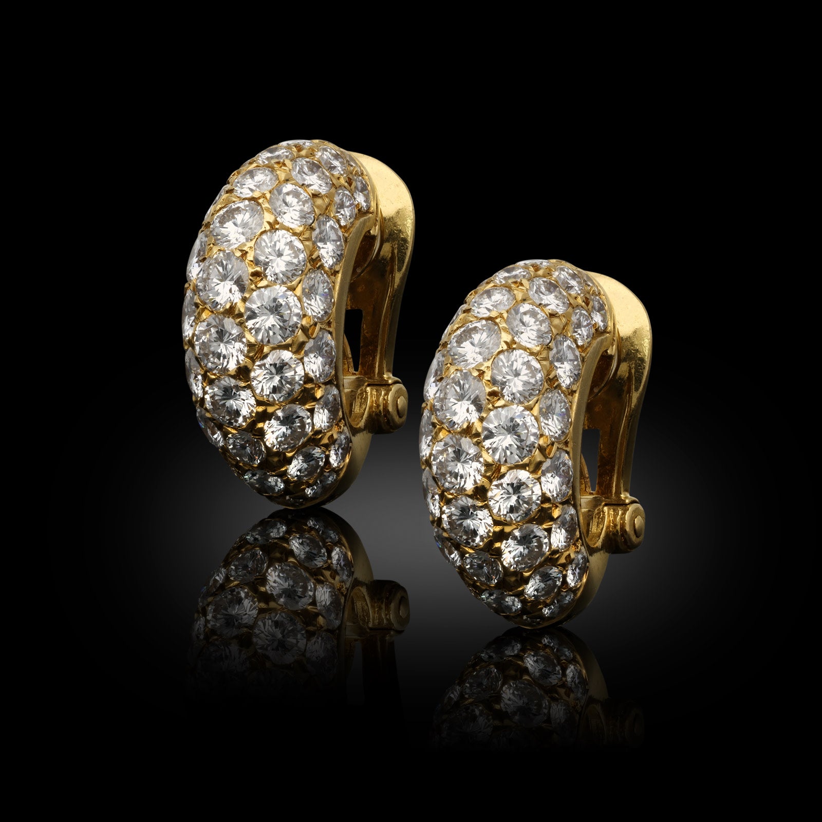 Van Cleef & Arpels French 1970s 18KT Yellow Gold Diamond Earrings front view