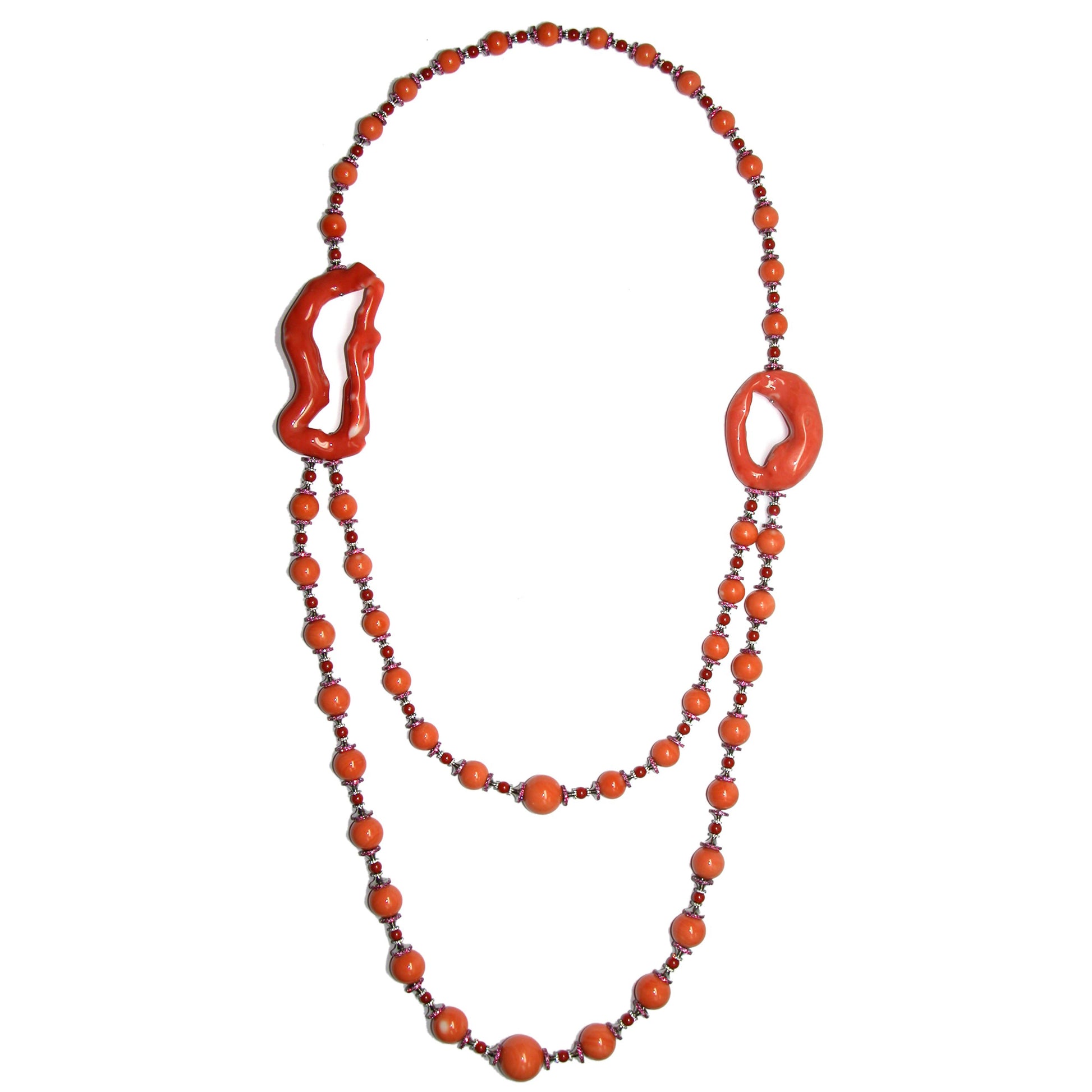 Wallace Chan Post-1980s Titanium Coral, Diamond & Ruby Necklace front view