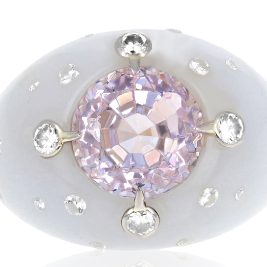 JAR 1980s 18KT Yellow Gold Diamond, Agate & Kunzite Ring close-up front view