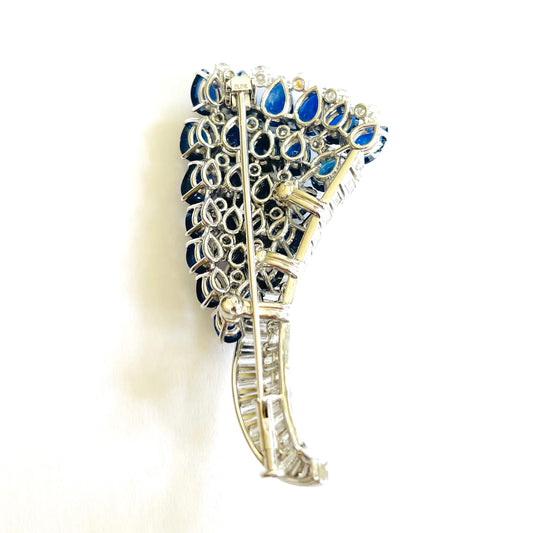1960s Platinum Sapphire & Diamond Brooch back view