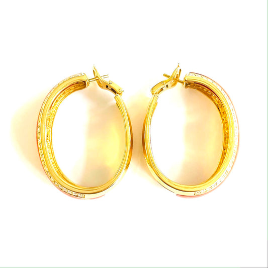 Piaget French 1980s 18KT Yellow Gold Coral & Diamond Creoles Earrings side view