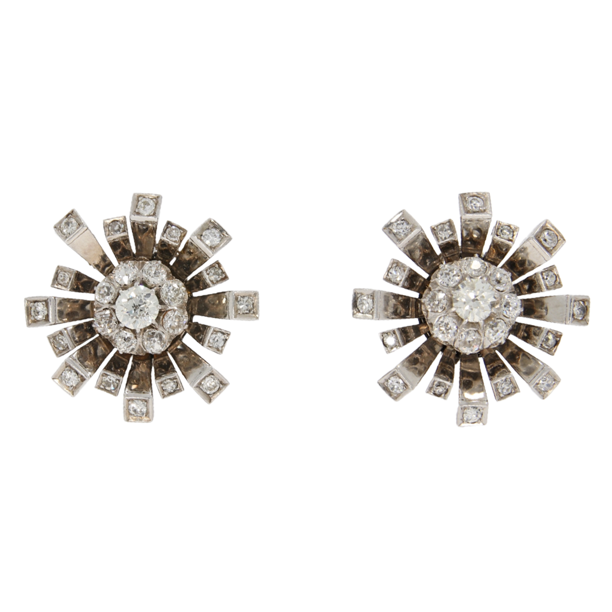 1940s 18KT White Gold Diamond Earrings front view