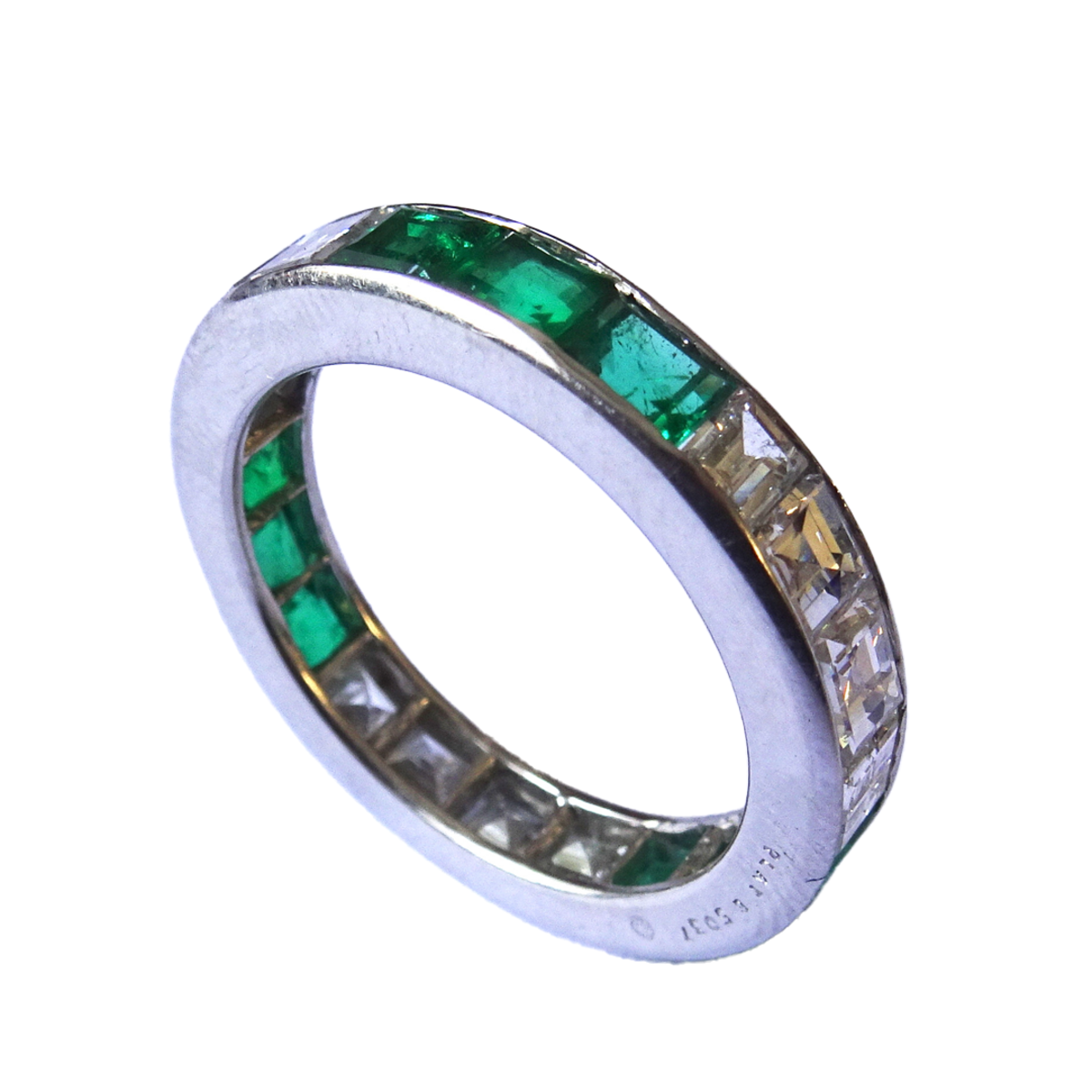 Oscar Heyman Bros 1960s Platinum Diamond & Emerald Ring side view