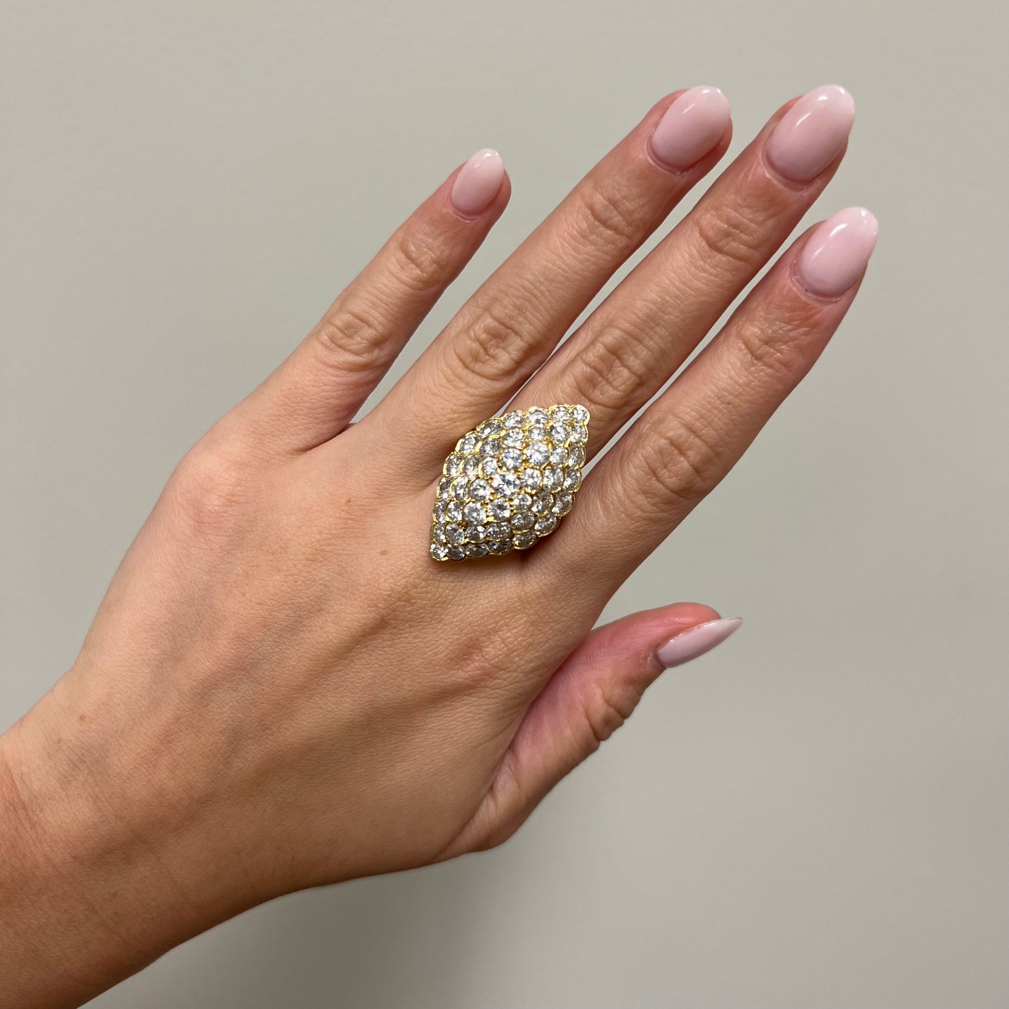 Van Cleef & Arpels French 1970s 18KT Yellow Gold Diamond Cocktail Ring on hand