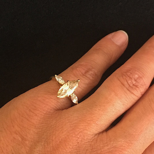 Post-1980s 18KT Yellow Gold Diamond Ring on finger