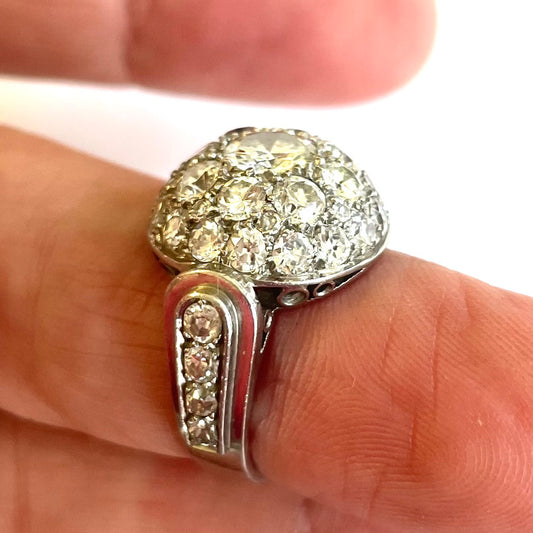 French 1940s Platinum Diamond Ring on finger