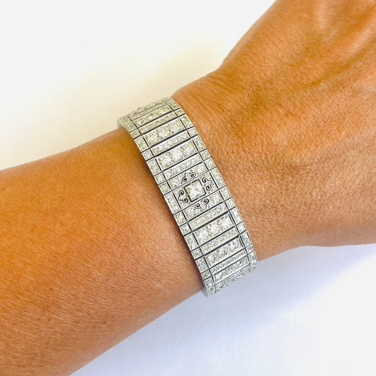 Art Deco Platinum Diamond Bracelet on wrist