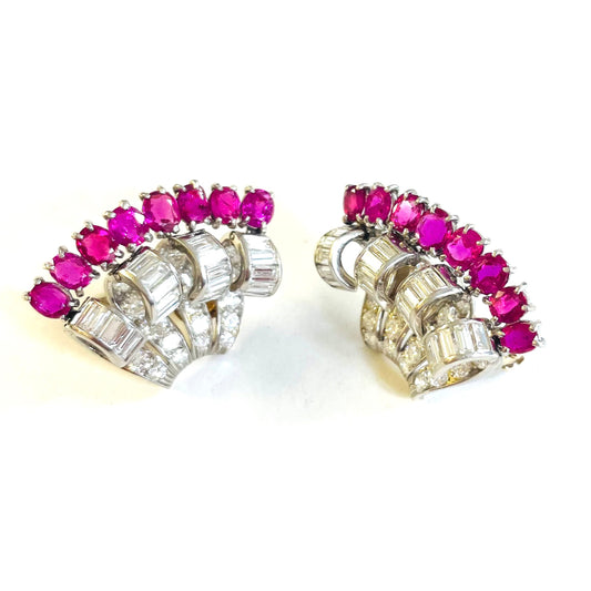 1960s Platinum Ruby & Diamond Earrings front