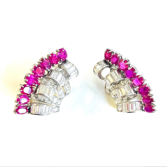 1960s Platinum Ruby & Diamond Earrings front