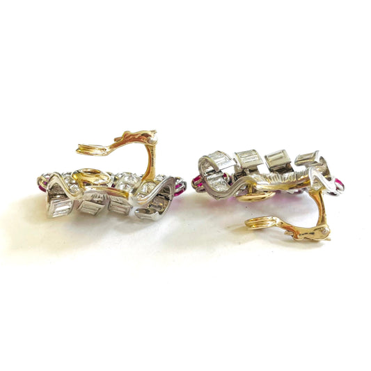 1960s Platinum Ruby & Diamond Earrings side