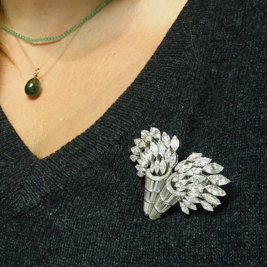 1930s Platinum Diamond Brooch worn as brooch