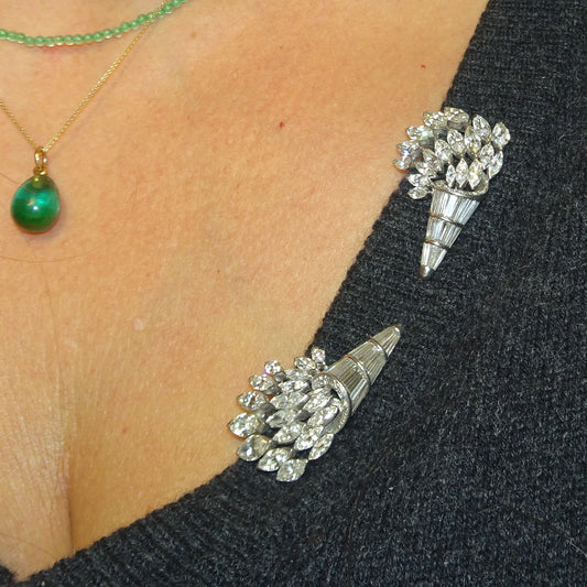 1930s Platinum Diamond Brooch worn as double clips