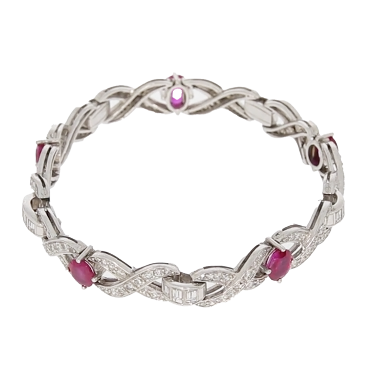 Koch 1950s Platinum Diamond & Ruby Bracelet front top