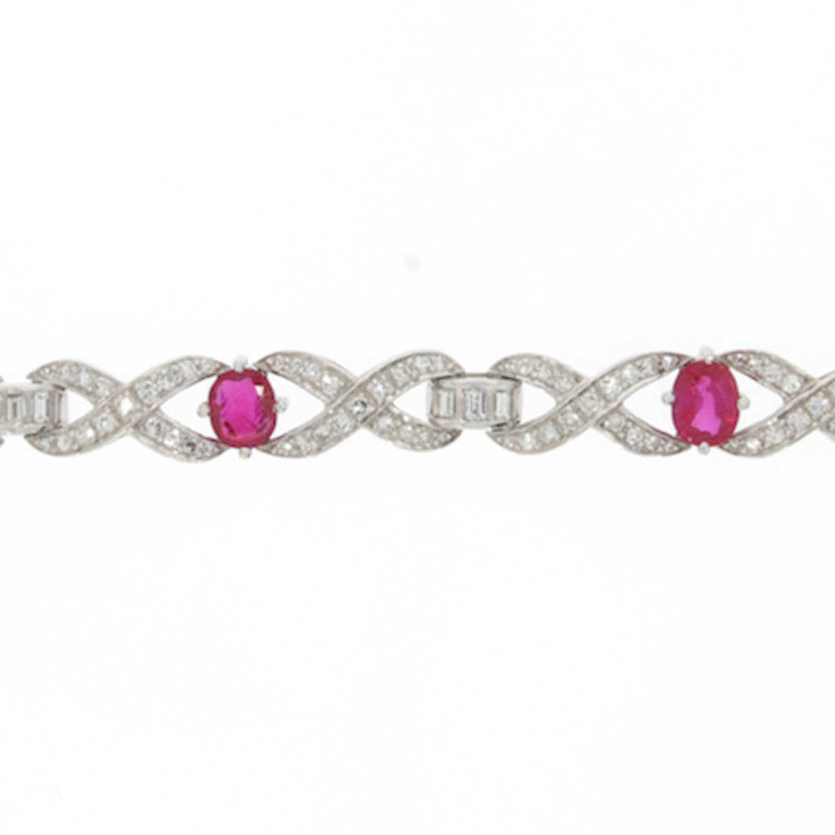 Koch 1950s Platinum Diamond & Ruby Bracelet close-up details