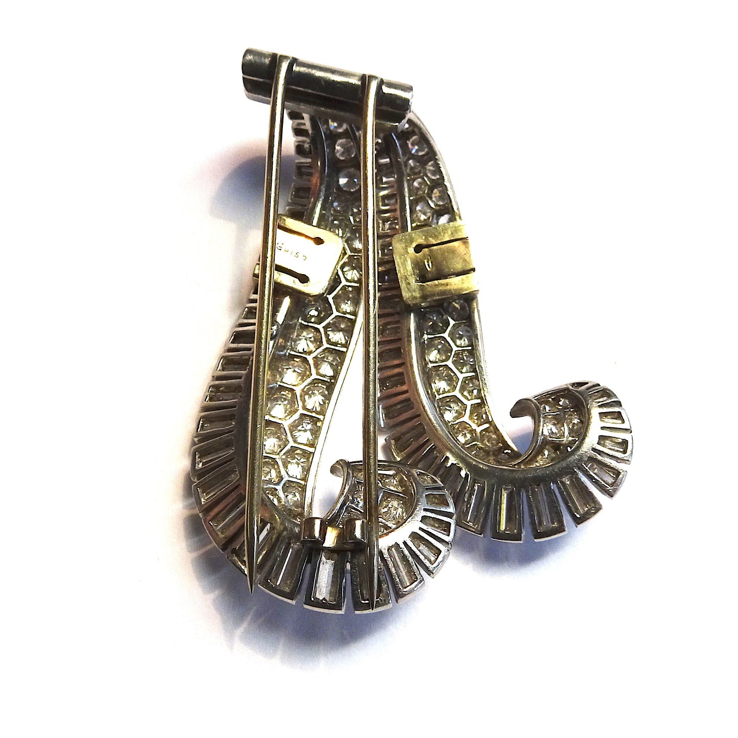 Ghiso 1940s Platinum Diamond Brooch back