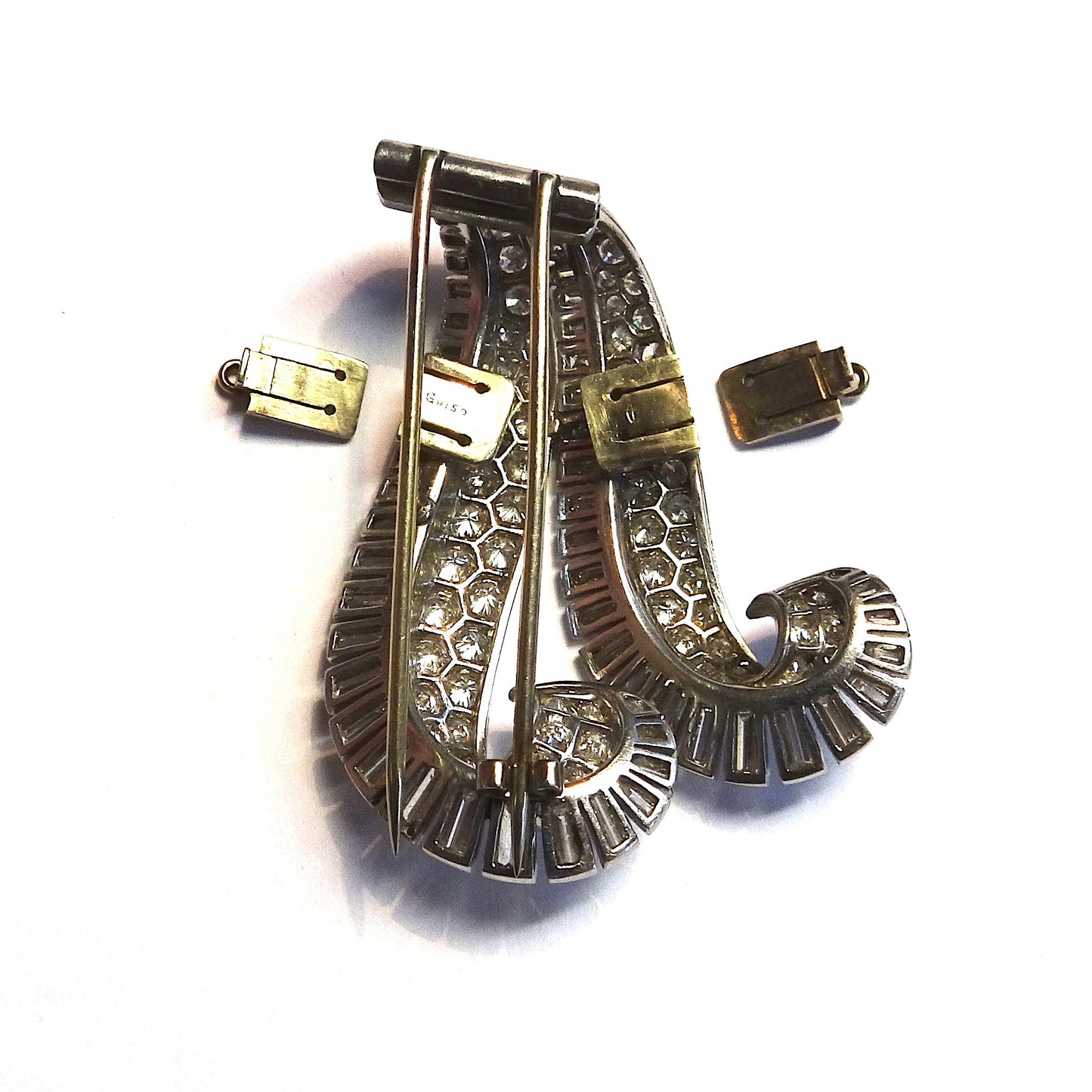 Ghiso 1940s Platinum Diamond Brooch back