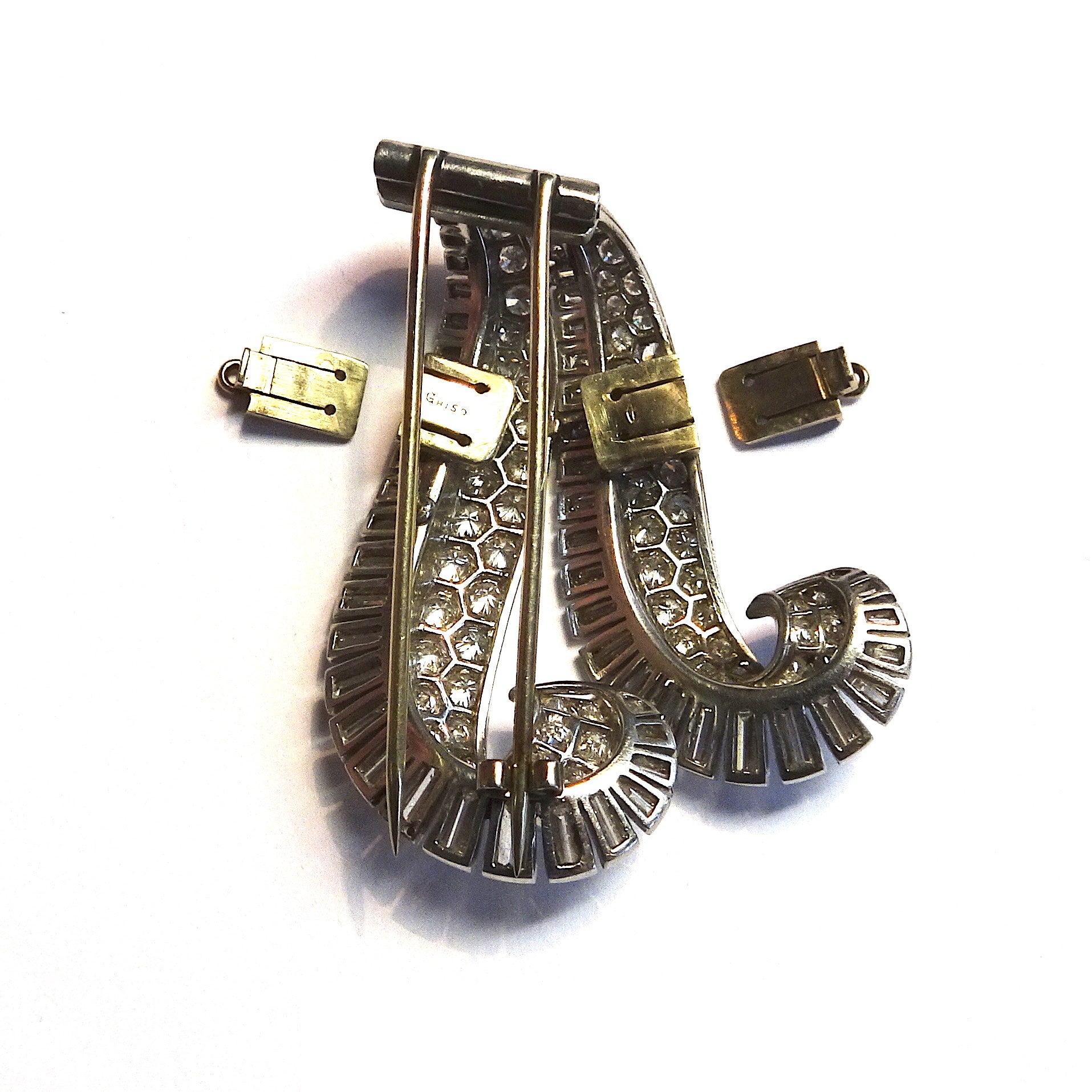 Ghiso 1940s Platinum Diamond Brooch back