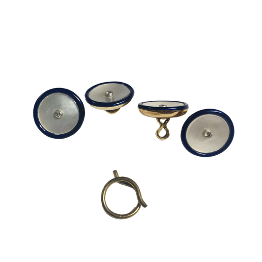 1930s 18KT Yellow Gold Enamel, Diamond & Mother of Pearl Dress Set front, back, side