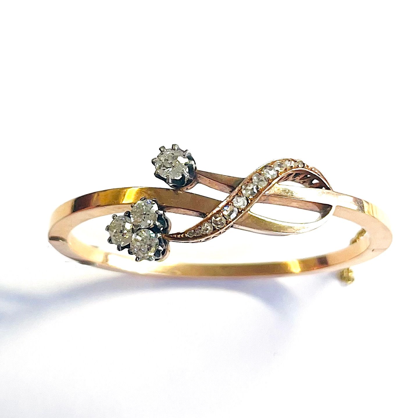 Victorian 14KT Rose Gold Diamond Bangle Bracelet front