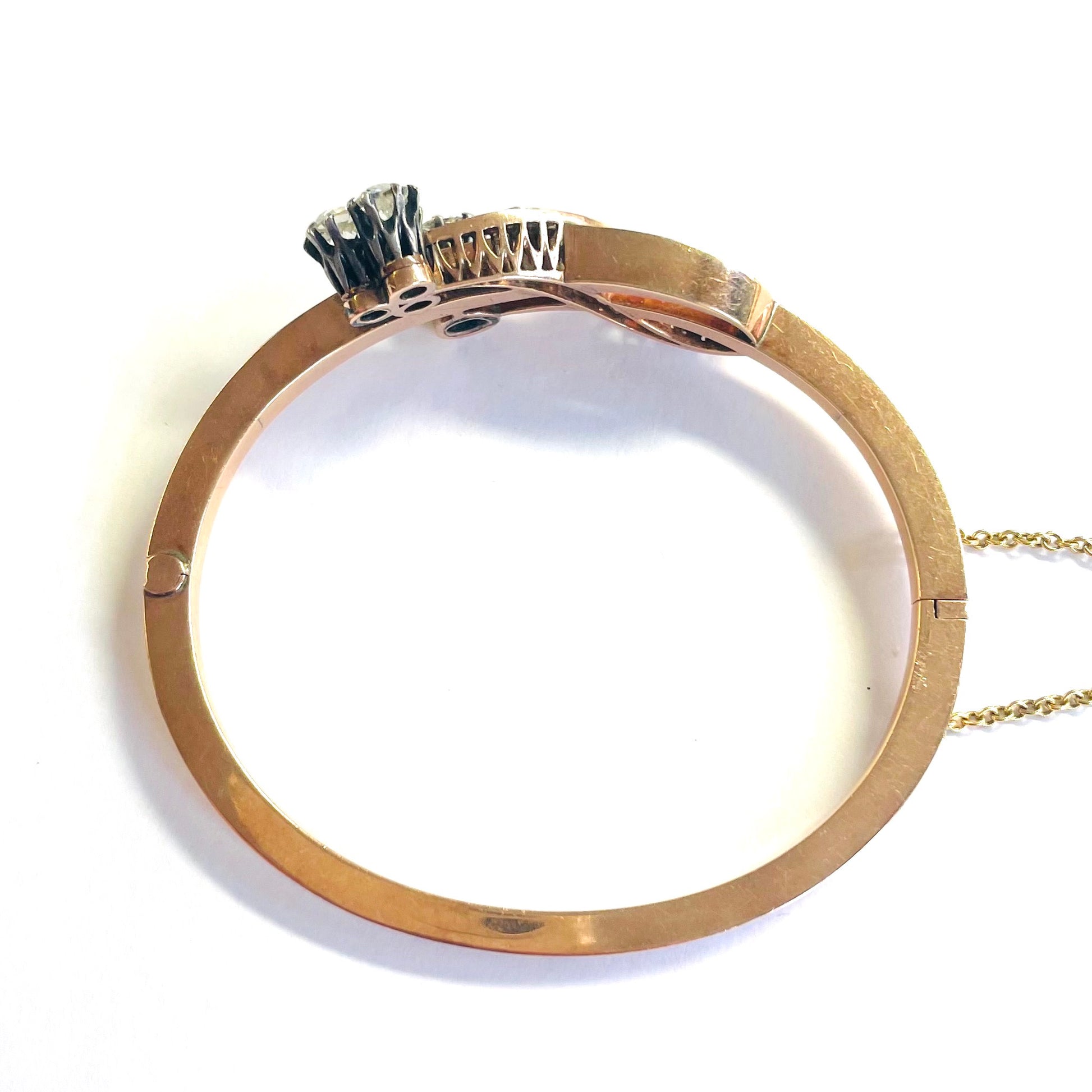 Victorian 14KT Rose Gold Diamond Bangle Bracelet profile