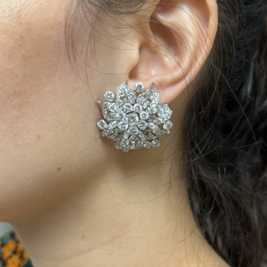Bulgari 1960s Platinum Diamond Earrings worn on ear