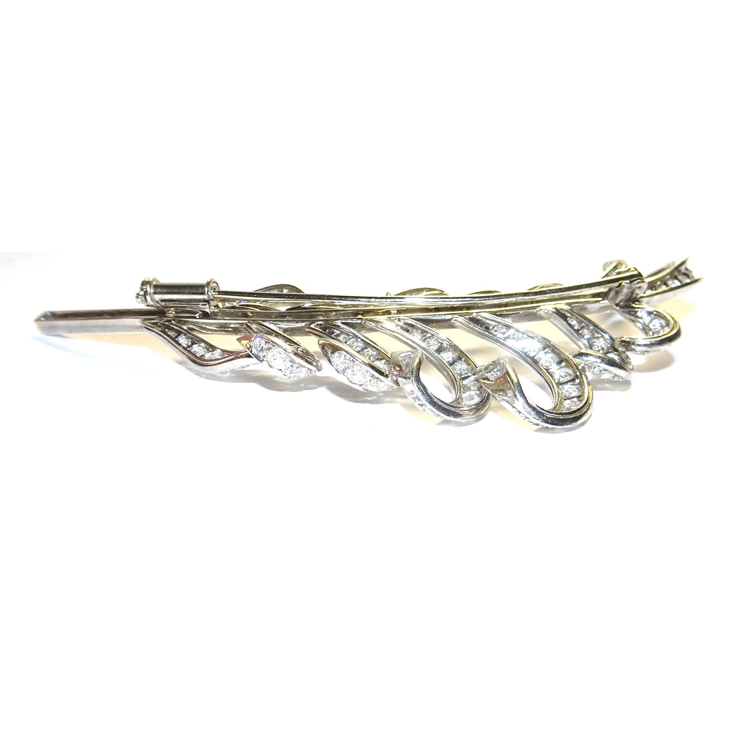 1940s Platinum Diamond Feather Brooch side